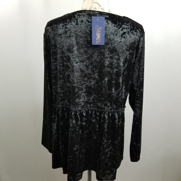 Highness Plus Size Velour Criss Cross Peplum Top - Picture 3 of 5